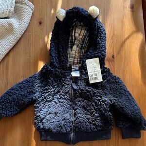 Little Lad Navy Sherpa Hoodie with Ears